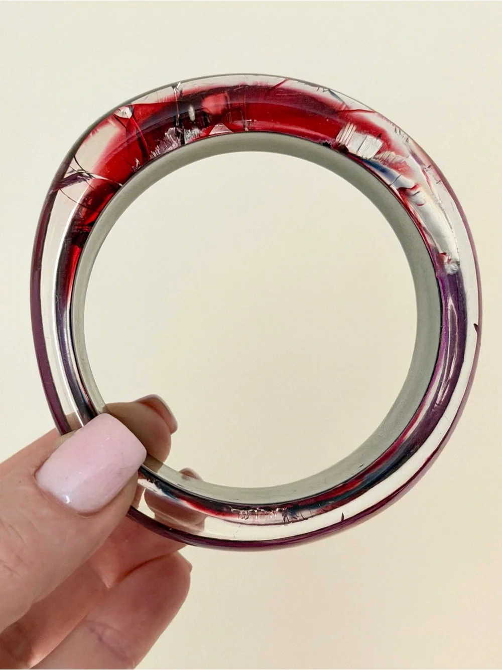 Vintage Purple Resin Bangle Bracelet with Red and Black Vein Accents